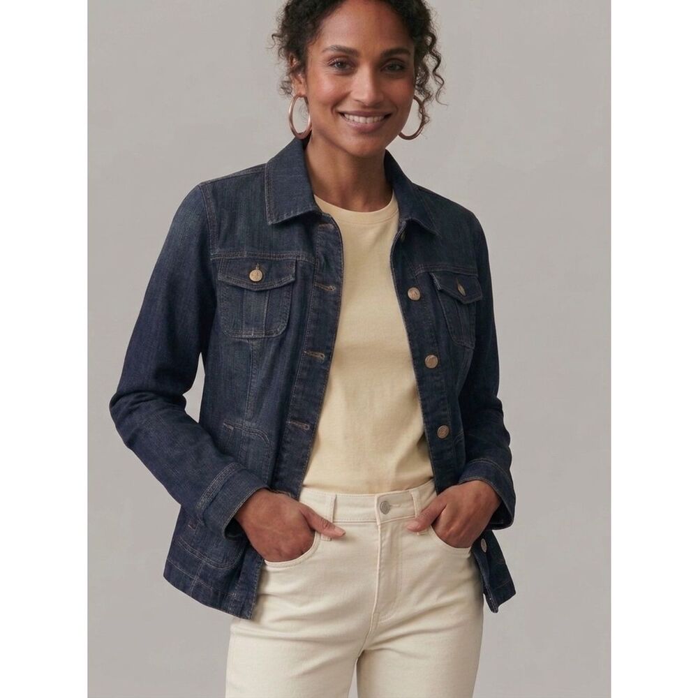 Tommy Hilfiger Dark Wash Denim Jacket Tailored Fit Medium Women’s - Picture 2 of 14